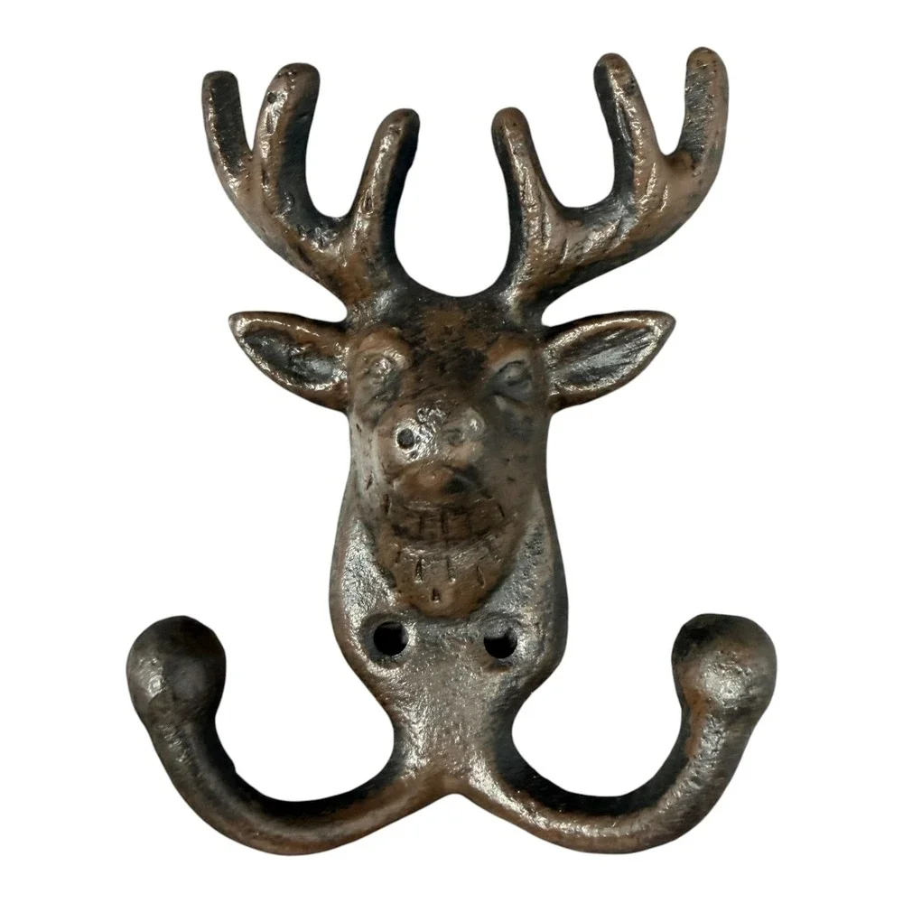 Cast‎ Iron Stag Deer Head Double Wall Hook Rustic Cabin Lodge Decor Farmhouse